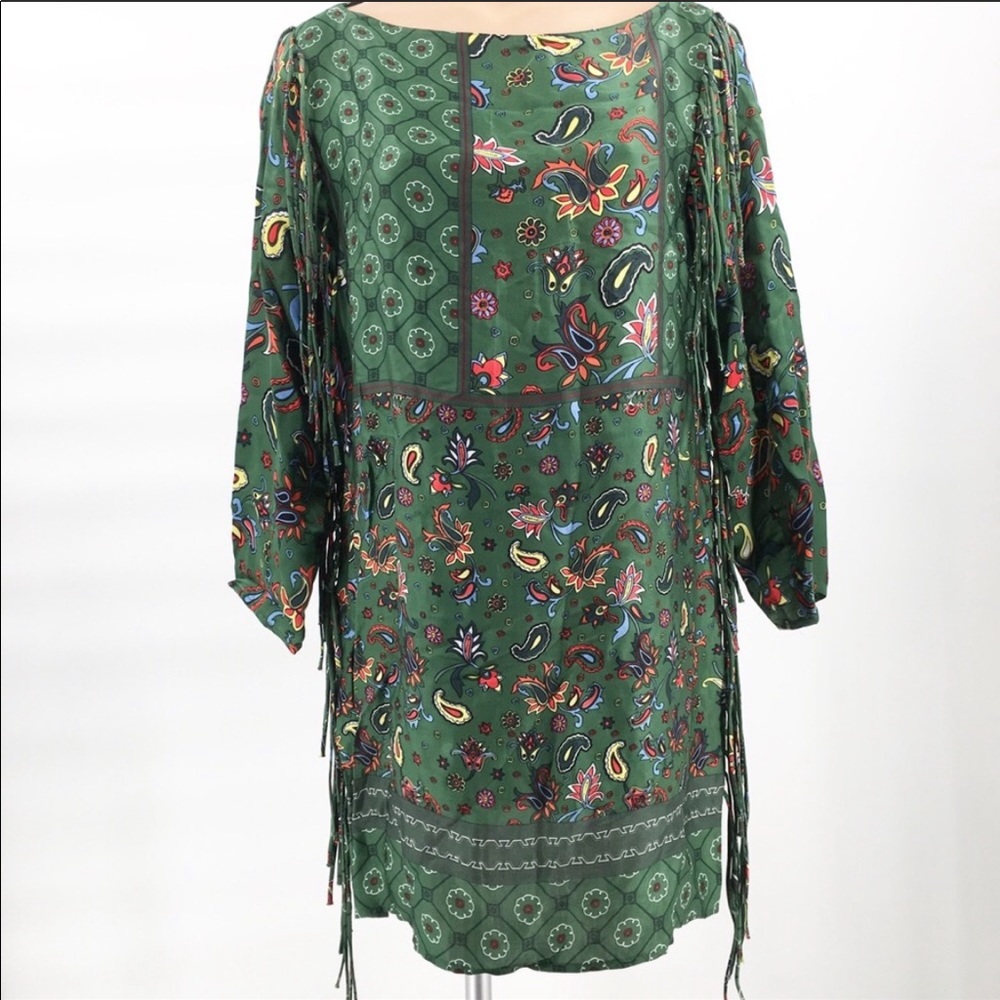 Zara Woman Green Paisley Print Fringe Tunic Dress - Picture 3 of 8